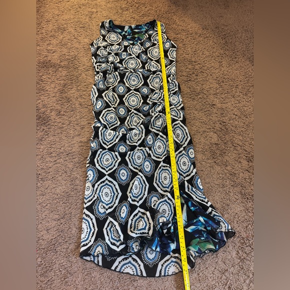 White House Black Market Floral Blue Gray White Reversible Mesh Dress Ruched M - Picture 6 of 8